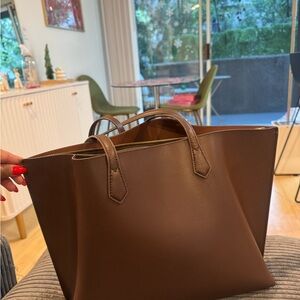 Italian Leather Triple Compartment Shopper Tote